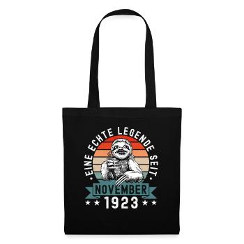 Faultier Geburtstag November 1923 Geboren Jahrgang - Stoffbeutel - Schwarz - Vorne