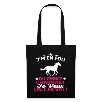 J'm'en Fou Du Prince Charmant Je Veux Un Cheval - Sac en tissu - noir - Devant