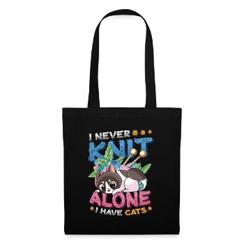 Je ne tricote jamais seule, j’ai des chats - Sac en tissu - noir - Devant