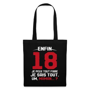 Enfin 18 Ans Cadeau Humor Fille 18 Anniversaire - Sac en tissu - noir - Devant