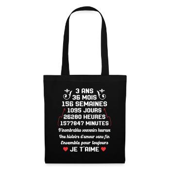 Couple 3 Ans amour Anniversaire de mariage Cadeau - Sac en tissu - noir - Devant
