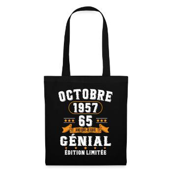 65 Ans Anniversaire Vintage Né(e) en Octobre 1957 - Sac en tissu - noir - Devant