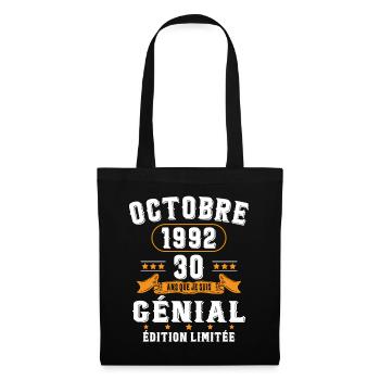 30 Ans Anniversaire Vintage Né(e) en Octobre 1992 - Sac en tissu - noir - Devant