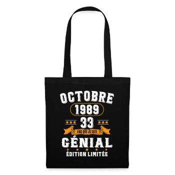33 Ans Anniversaire Vintage Né(e) en Octobre 1989 - Sac en tissu - noir - Devant