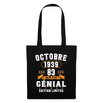 83 Ans Anniversaire Vintage Né(e) en Octobre 1939 - Sac en tissu - noir - Devant
