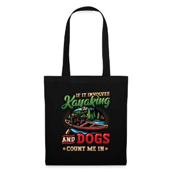 Kayak et chiens, pagaie. - Sac en tissu - noir - Devant