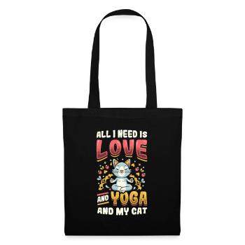 Alles Was Ich Brauche Ist Liebe, Yoga und Katze - Stoffbeutel - Schwarz - Vorne