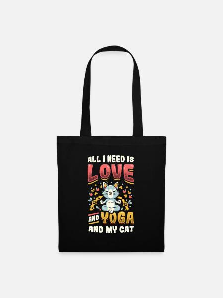 Alles Was Ich Brauche Ist Liebe, Yoga und Katze - Stoffbeutel - Schwarz