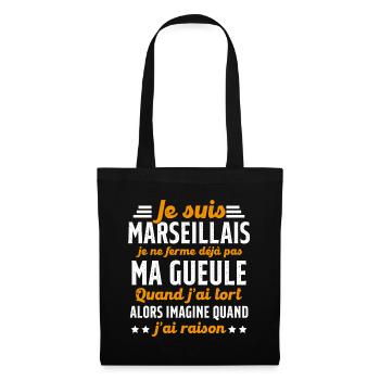 Marseillais je ferme pas ma gueule cadeau humour - Sac en tissu - noir - Devant