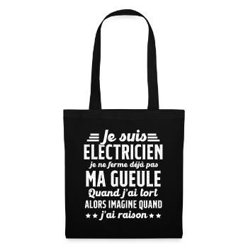 Electricien humour qui ne ferme pas sa gueule - Sac en tissu - noir - Devant