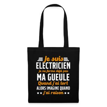 Electricien humour qui ne ferme pas sa gueule - Sac en tissu - noir - Devant