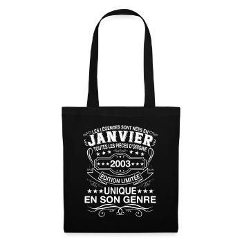 Les légendes sont nées en janvier 2003 cadeau - Sac en tissu - noir - Devant