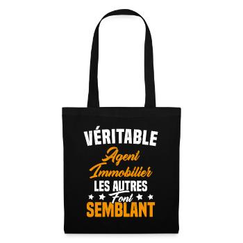 Véritable agent immobilier Cadeau Humour - Sac en tissu - noir - Devant
