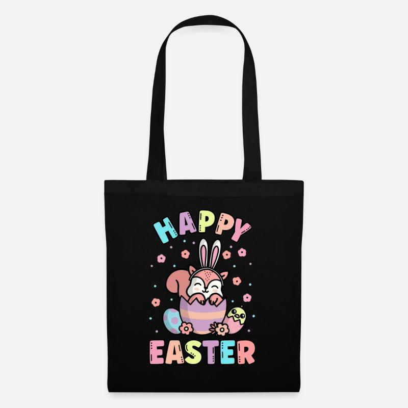 Happy Easter Squirrel With Rabbit Ears Spring - Tote Bag - black