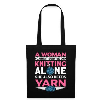Handarbeit Stricken lustiger Strick Spruch - Stoffbeutel - Schwarz - Vorne