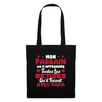 Parrain Va M'apprendre Les Bêtises Cadeau Enfant - Sac en tissu - noir - Devant