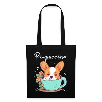 Pawpuccino Puppucino Chien dans la tasse de café Corgi - Sac en tissu - noir - Devant