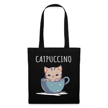 Catpuccino Katze in Kaffee-Tasse - Stoffbeutel - Schwarz - Vorne