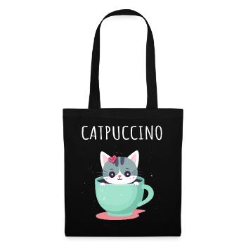 Catpuccino Katze in Kaffee-Tasse - Stoffbeutel - Schwarz - Vorne