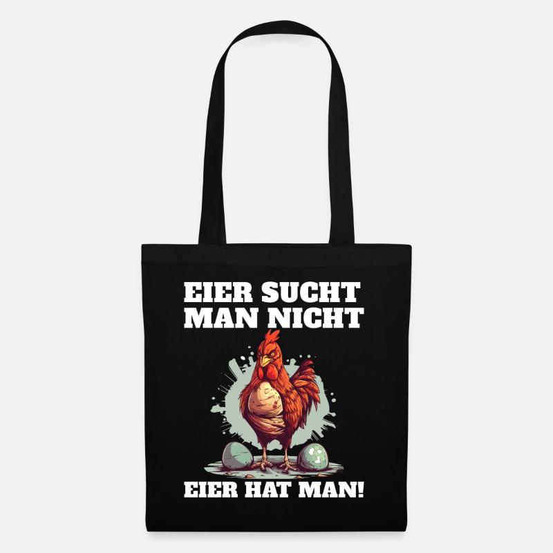 Eier sucht man nicht Eier hat man Hahn Ostern - Stoffbeutel - Schwarz