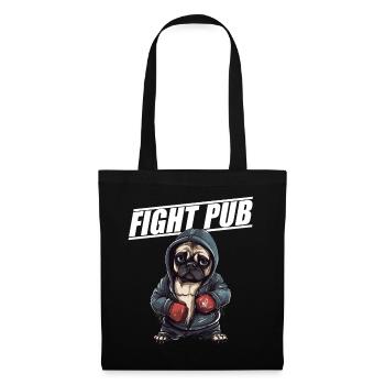 Fight Pub Mops mit Boxhandschuhen Boxer - Stoffbeutel - Schwarz - Vorne