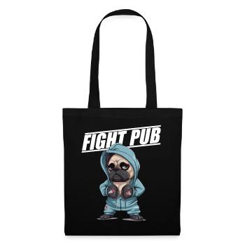 Fight Pub Mops mit Boxhandschuhen Boxer - Stoffbeutel - Schwarz - Vorne