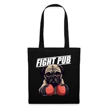 Fight Pub Mops mit Boxhandschuhen Boxer - Stoffbeutel - Schwarz - Vorne
