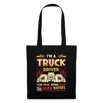 Le chauffeur de camion mange de la viande et boit de la bière - Sac en tissu - noir - Devant