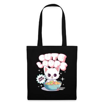 Cute Loops Kawaii Katze Cornflakes Müsli - Stoffbeutel - Schwarz - Vorne