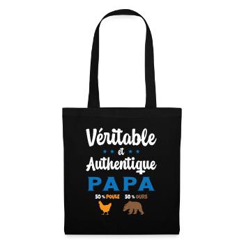 Homme Véritable et Authentique Papa Poule et Ours - Sac en tissu - noir - Devant