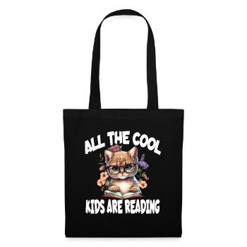 All The Cool Kids Are Reading Katze Kätzchen - Stoffbeutel - Schwarz - Vorne