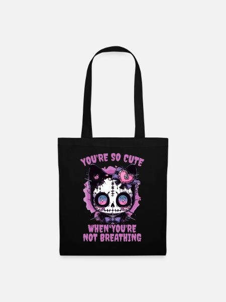 Pastel Goth Kawaii Katze Cute Not Breathing - Stoffbeutel - Schwarz