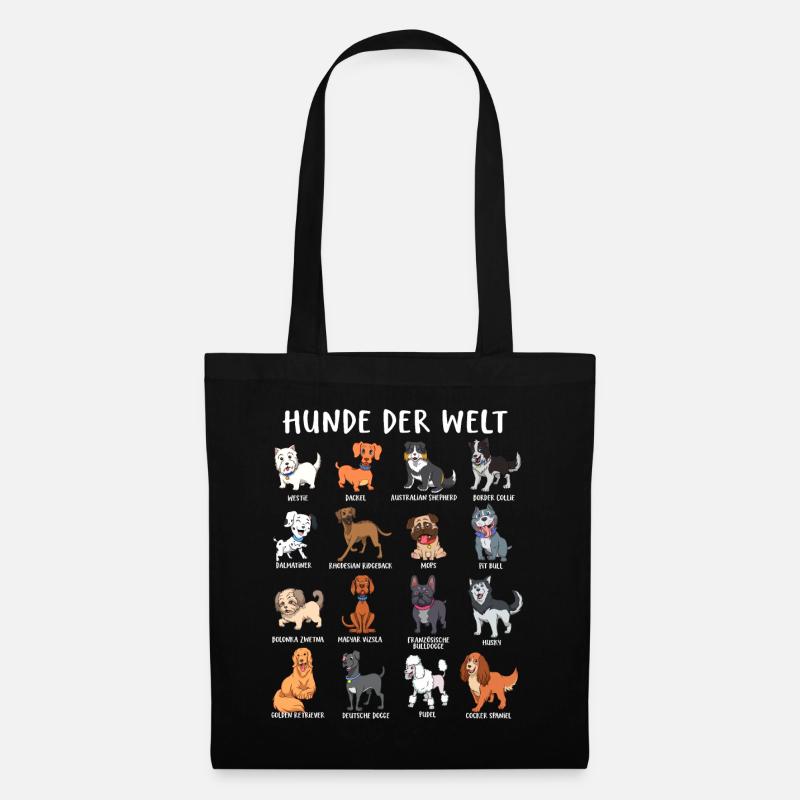 Hunde der Welt - verschiedene Hunderassen - Stoffbeutel - Schwarz