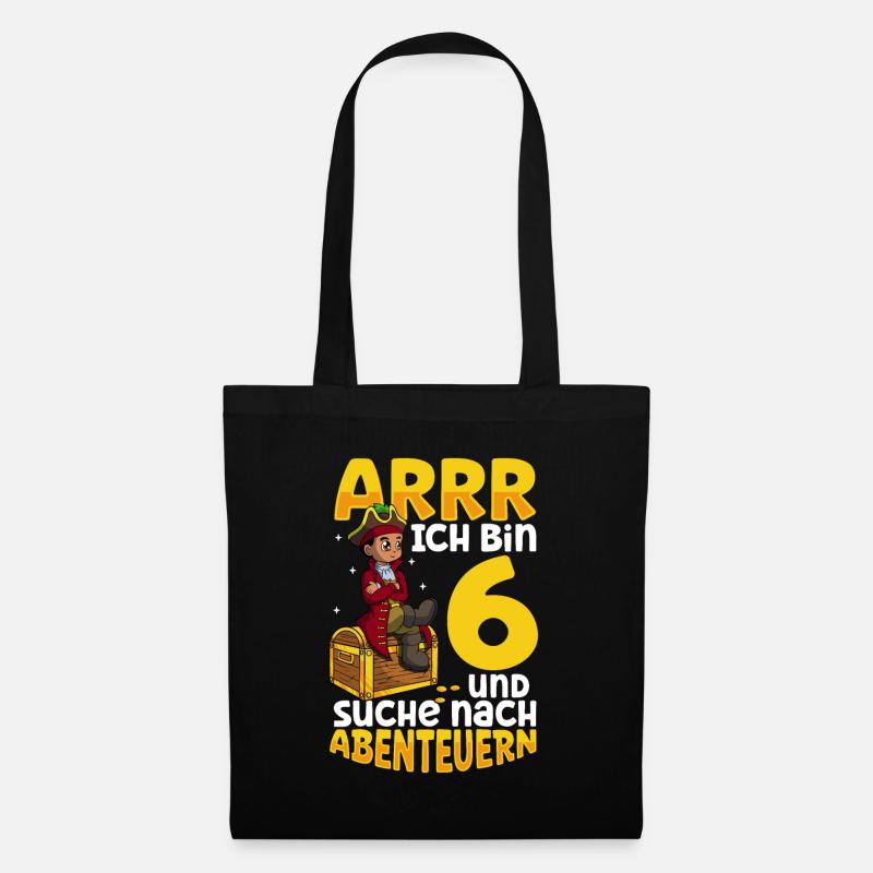 Ich bin 6 - Jungen Pirat - Stoffbeutel - Schwarz