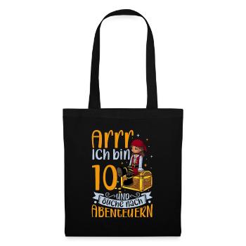 Ich bin 10 - Mädchen Pirat - Stoffbeutel - Schwarz - Vorne
