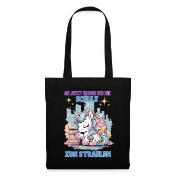 Schulkind Mädchen Einhorn Zur Einschulung - Stoffbeutel - Schwarz - Vorne
