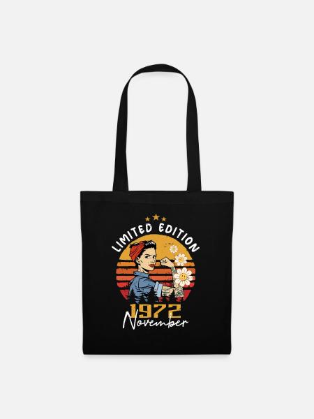 Novembre Vintage 1972 Né Anniversaire Femmes - Sac en tissu - noir