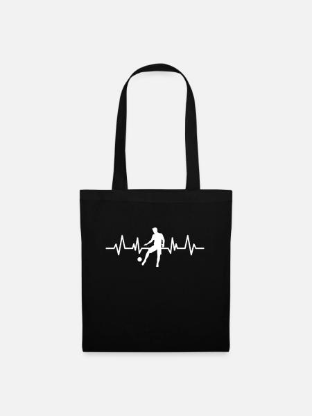 Fußball Herzschlag Heartbeat Geschenk - Stoffbeutel - Schwarz