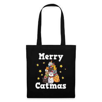 Merry Catmas Katzen Weihnachten Weihnachtsbaum - Stoffbeutel - Schwarz - Vorne