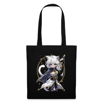 Anime Katze Mädchen niedlich Kawaii Charakter - Stoffbeutel - Schwarz - Vorne