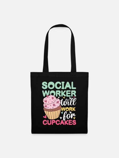 Social Worker Will Work For Cupcakes - Stoffbeutel - Schwarz