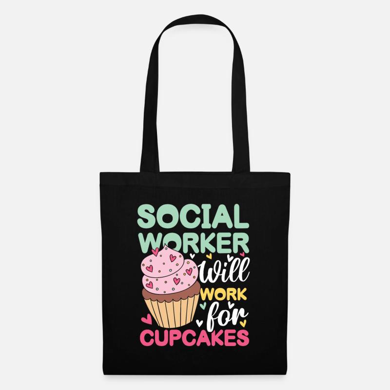 Social Worker Will Work For Cupcakes - Stoffbeutel - Schwarz