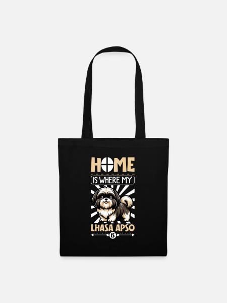 Zuhause - Lhasa Apso - Stoffbeutel - Schwarz