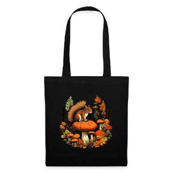 Herbst Eichhörnchen auf Orange Pilz Wald Szene - Stoffbeutel - Schwarz - Vorne