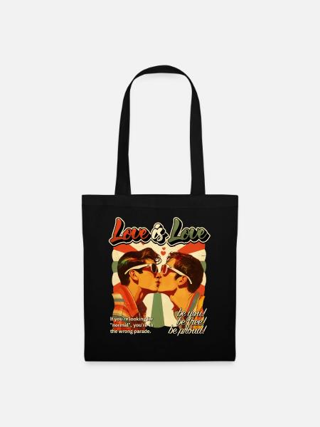 Love Is Love - Retro Schwule Männer Kuss LGBTQ 80s - Stoffbeutel - Schwarz