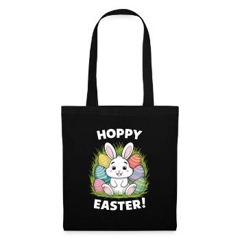 Frohe Ostern Hase Osterei Hoppy Easter - Stoffbeutel - Schwarz - Vorne