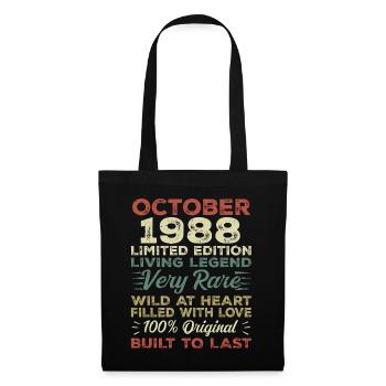 1988 Oktober 1988 Geburtstag Oktober 1988 Original - Stoffbeutel - Schwarz - Vorne
