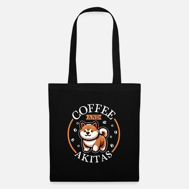 Kaffee und Akita - Stoffbeutel - Schwarz
