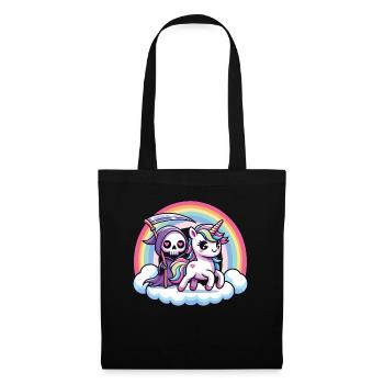 Niedliches Sensenmann und Einhorn Regenbogen - Stoffbeutel - Schwarz - Vorne