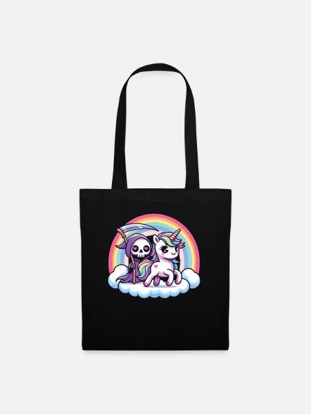 Niedliches Sensenmann und Einhorn Regenbogen - Stoffbeutel - Schwarz